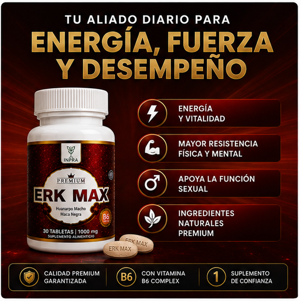 Erk Max Premium 12 en 1 Huanarpo Macho Maca Negra 30 Tabletas