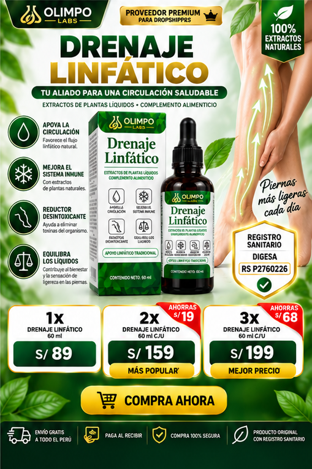 Drenaje Linfático Olimpo Labs 60 ml – Extractos de Plantas Líquidos
