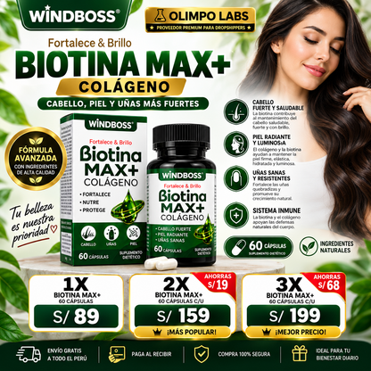 Biotina Max + Colageno - Cabello, Piel y Uñas mas Fuertes