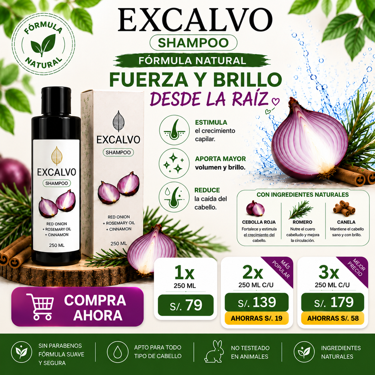 Excalvo Shampoo Anticaída - Fuerza Natural para tu Cabello