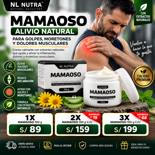 Mamaoso Crema Natural para Golpes, Moretones y Molestias Musculares 100g