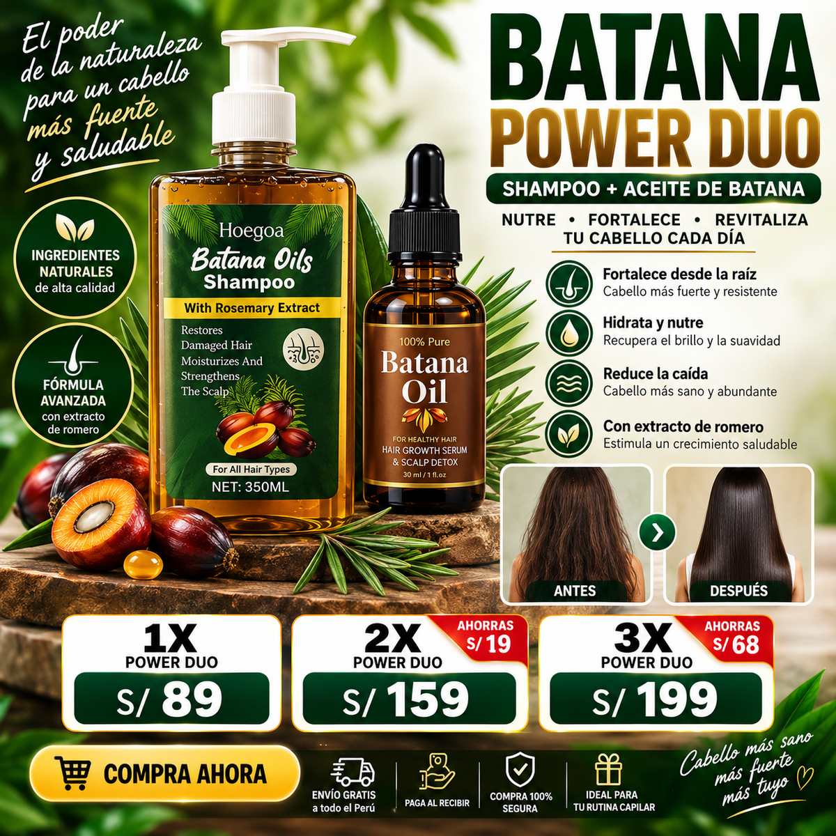 Combo Batana Shampoo y Batana Oil - Devuélvele la vida a tu cabello