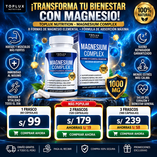 Toplux Nutrition Magnesium Complex 1000 mg – 8 Formas de Magnesio – 60 Cápsulas