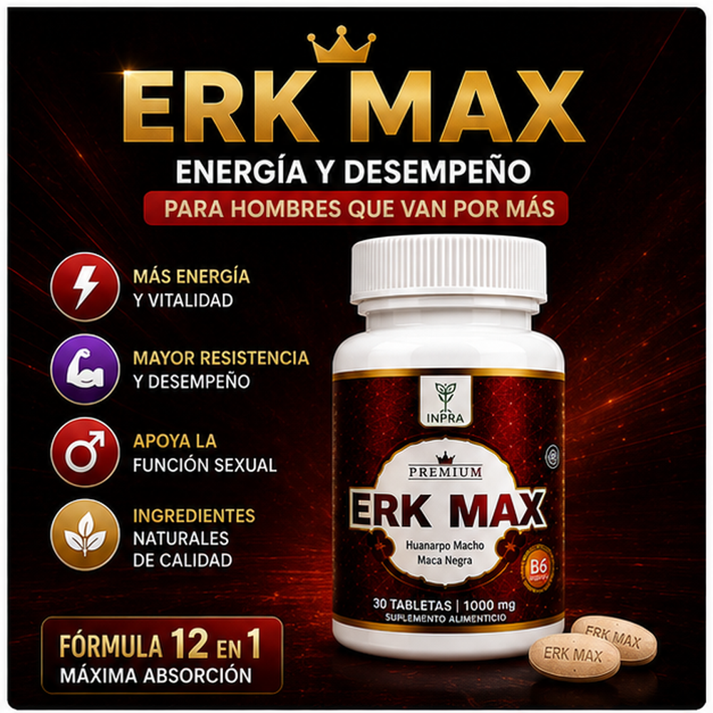 Erk Max Premium 12 en 1 Huanarpo Macho Maca Negra 30 Tabletas