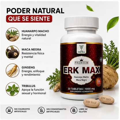 Erk Max Premium 12 en 1 Huanarpo Macho Maca Negra 30 Tabletas