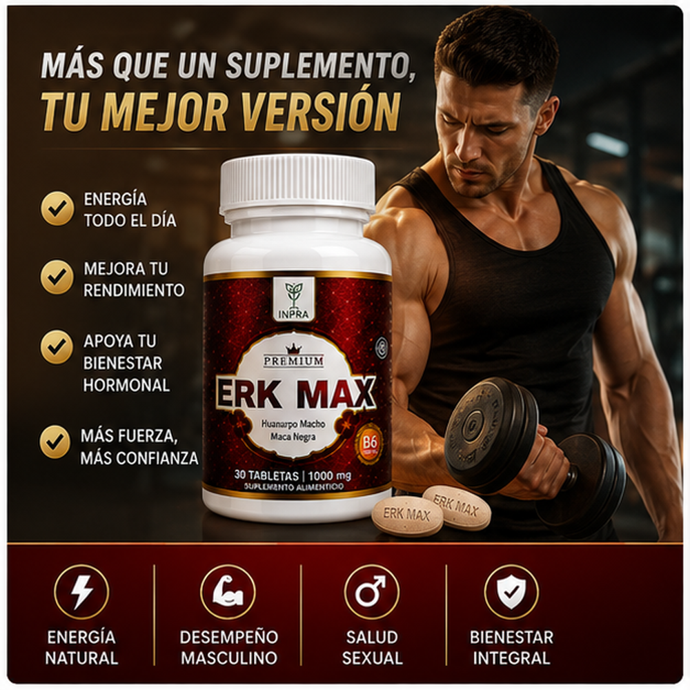 Erk Max Premium 12 en 1 Huanarpo Macho Maca Negra 30 Tabletas