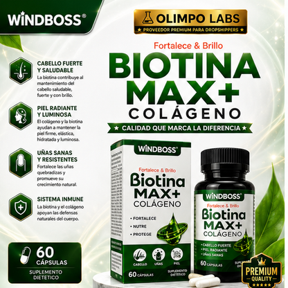 Biotina Max + Colageno - Cabello, Piel y Uñas mas Fuertes