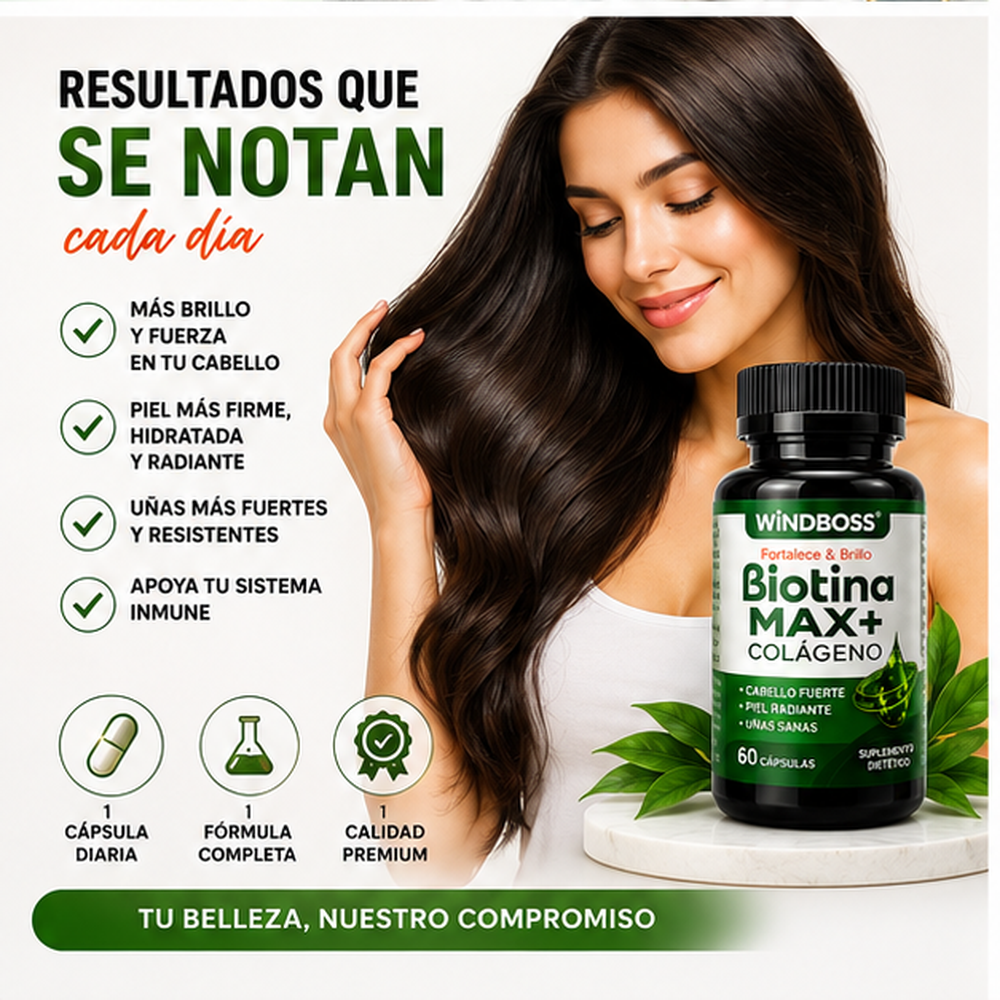 Biotina Max + Colageno - Cabello, Piel y Uñas mas Fuertes
