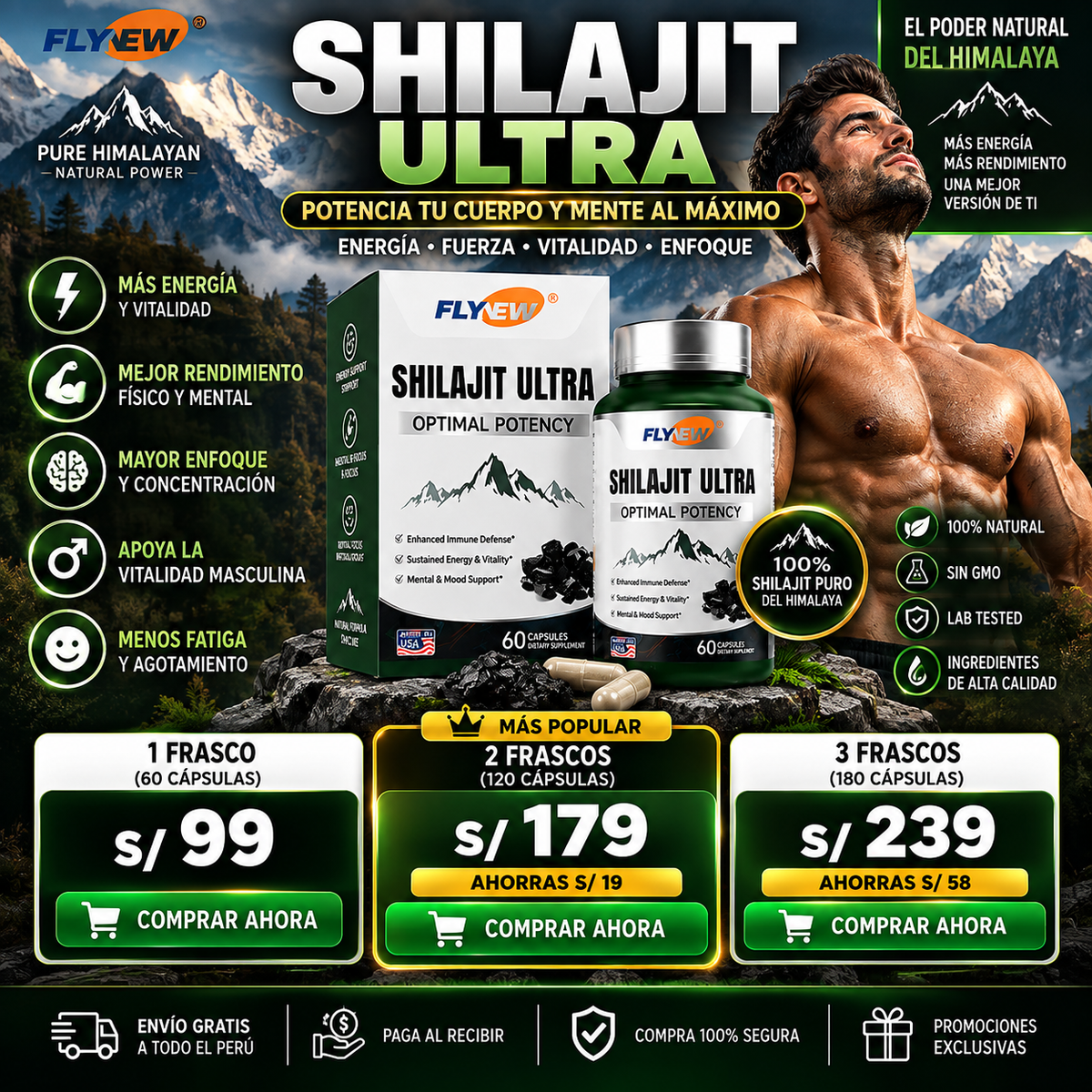 Shilajit Ultra Optimal Potency – Shilajit Puro del Himalaya – 60 Cápsulas