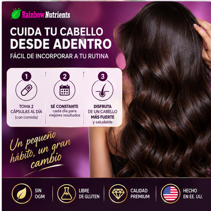 Hair Growth Advanced Rainbow Nutrients – Biotina 10,000 mcg, Colágeno y OptiMSM – 120 Cápsulas