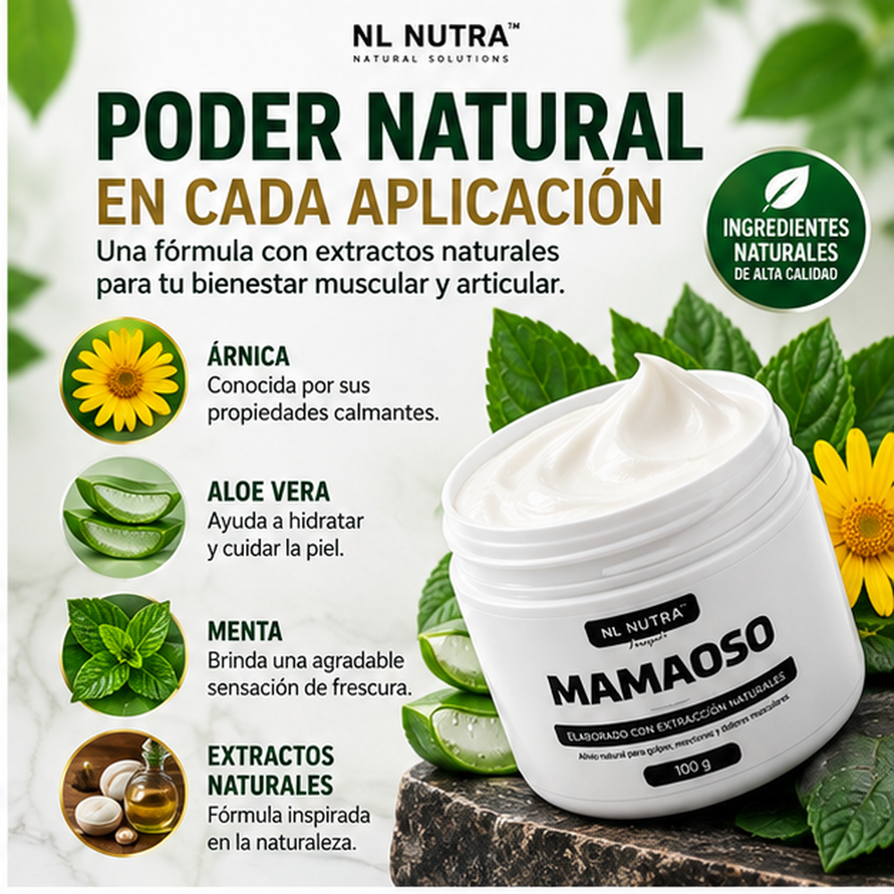 Mamaoso Crema Natural para Golpes, Moretones y Molestias Musculares 100g