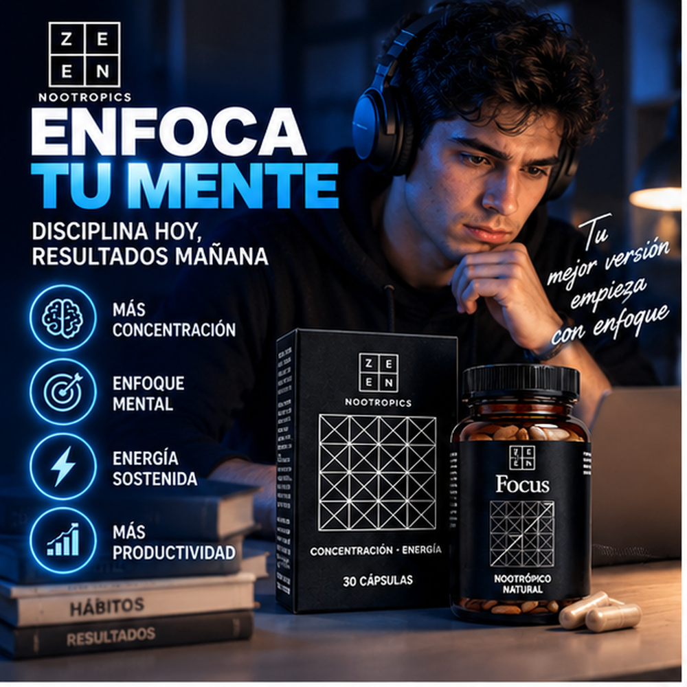 Zzen Focus Nootrópico Natural – Concentración, Enfoque y Energía – 30 Cápsulas